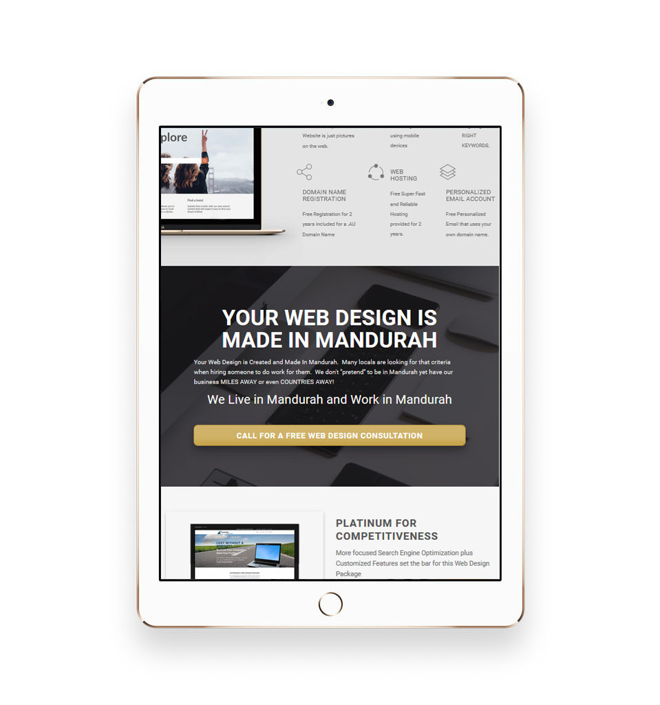 iPad mockup with webpage saying Your Web Design Is Made In Mandurah