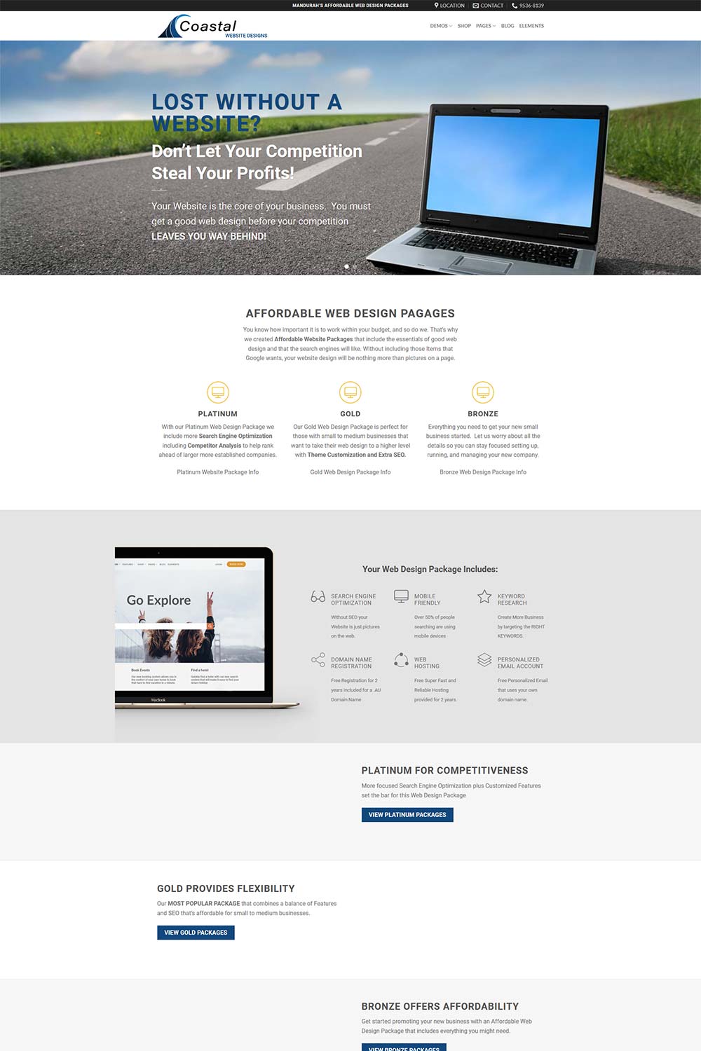 Business home page that is one of our Gold web design packages created in our Mandurah, Western Australia office.